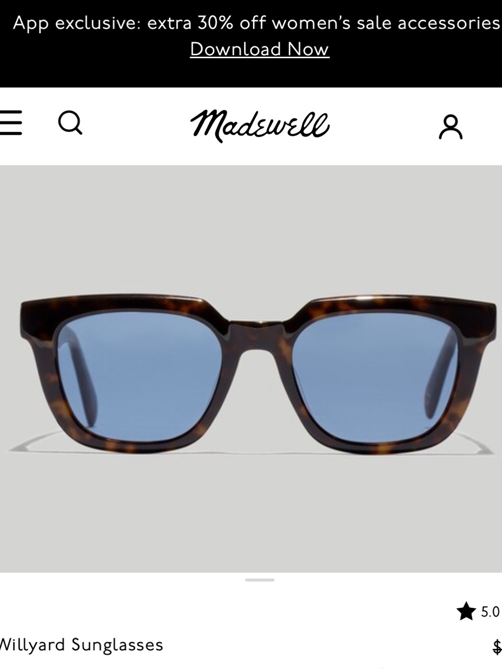 Madewell Tortoiseshell Frame Sunglasses with Blue Lenses